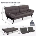Divano letto futon convertibile da 71 pollici, moderno divano futon in lino con cuscino staccabile, schienale e bracciolo regolabili