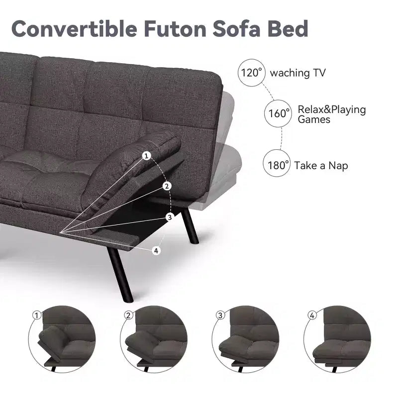 Divano letto futon convertibile da 71 pollici, moderno divano futon in lino con cuscino staccabile, schienale e bracciolo regolabili