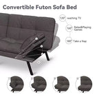 Divano letto futon convertibile da 71 pollici, moderno divano futon in lino con cuscino staccabile, schienale e bracciolo regolabili