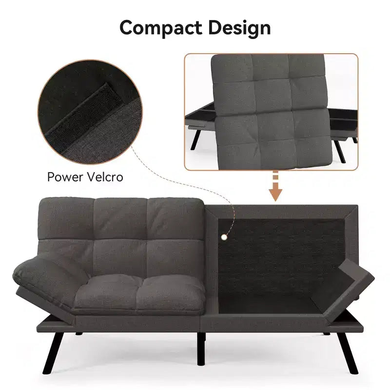 Divano letto futon convertibile da 71 pollici, moderno divano futon in lino con cuscino staccabile, schienale e bracciolo regolabili
