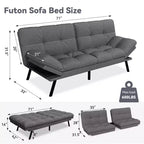 Divano letto futon convertibile da 71 pollici, moderno divano futon in lino con cuscino staccabile, schienale e bracciolo regolabili