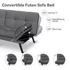 Divano letto futon convertibile da 71 pollici, moderno divano futon in lino con cuscino staccabile, schienale e bracciolo regolabili