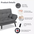 Divano letto futon convertibile da 71 pollici, moderno divano futon in lino con cuscino staccabile, schienale e bracciolo regolabili