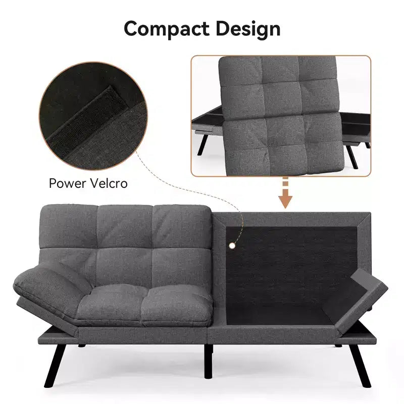 Divano letto futon convertibile da 71 pollici, moderno divano futon in lino con cuscino staccabile, schienale e bracciolo regolabili