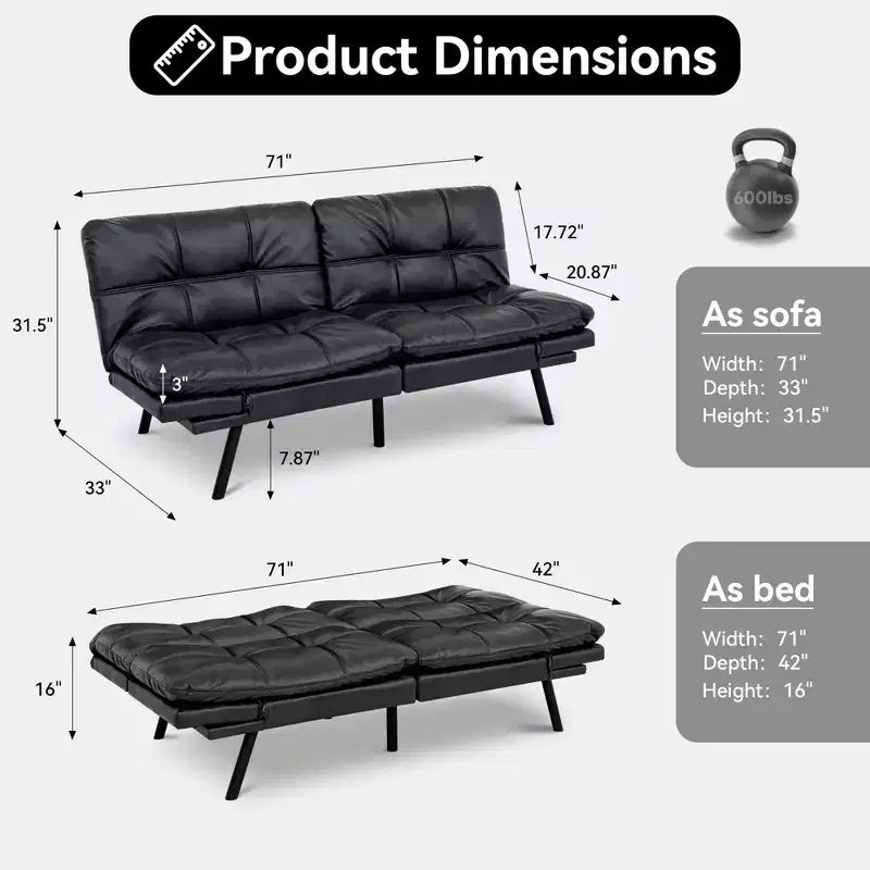Divano letto futon convertibile da 71 pollici, moderno divano futon in lino con cuscino staccabile, schienale e bracciolo regolabili