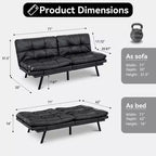 Divano letto futon convertibile da 71 pollici, moderno divano futon in lino con cuscino staccabile, schienale e bracciolo regolabili