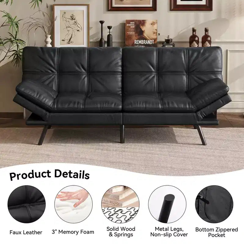 Divano letto futon convertibile da 71 pollici, moderno divano futon in lino con cuscino staccabile, schienale e bracciolo regolabili