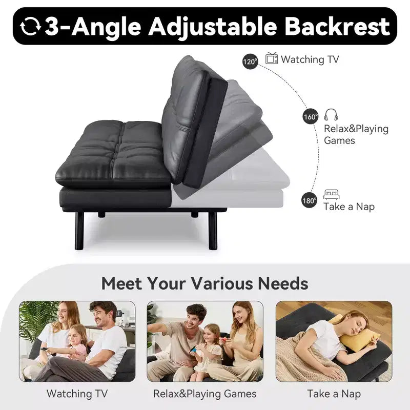 Divano letto futon convertibile da 71 pollici, moderno divano futon in lino con cuscino staccabile, schienale e bracciolo regolabili