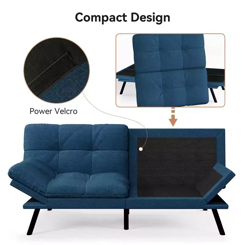 Divano letto futon convertibile da 71 pollici, moderno divano futon in lino con cuscino staccabile, schienale e bracciolo regolabili
