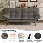 Divano letto futon convertibile da 71 pollici, moderno divano futon in lino con cuscino staccabile, schienale e bracciolo regolabili
