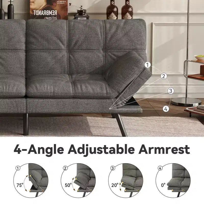 Divano letto futon convertibile da 71 pollici, moderno divano futon in lino con cuscino staccabile, schienale e bracciolo regolabili