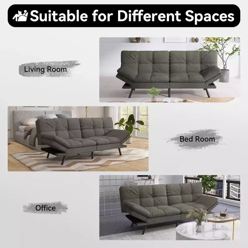 Divano letto futon convertibile da 71 pollici, moderno divano futon in lino con cuscino staccabile, schienale e bracciolo regolabili
