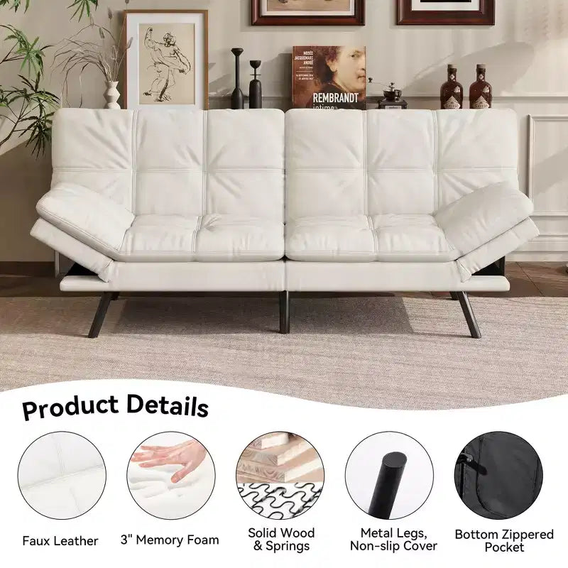 Divano letto futon convertibile da 71 pollici, moderno divano futon in lino con cuscino staccabile, schienale e bracciolo regolabili