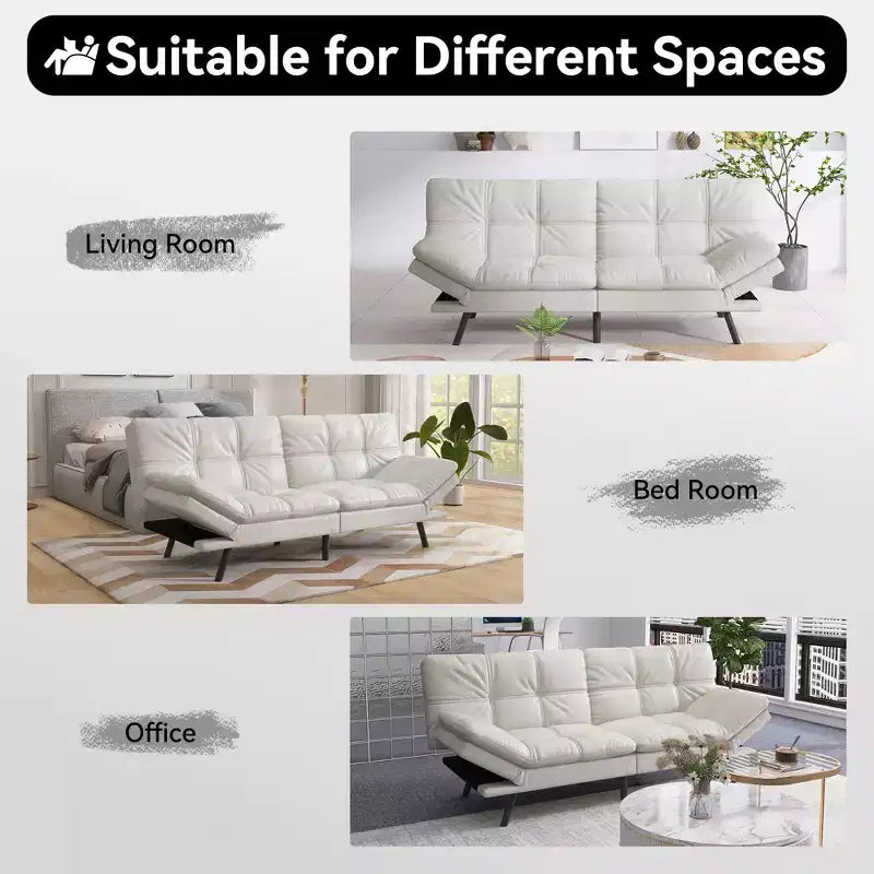 Divano letto futon convertibile da 71 pollici, moderno divano futon in lino con cuscino staccabile, schienale e bracciolo regolabili