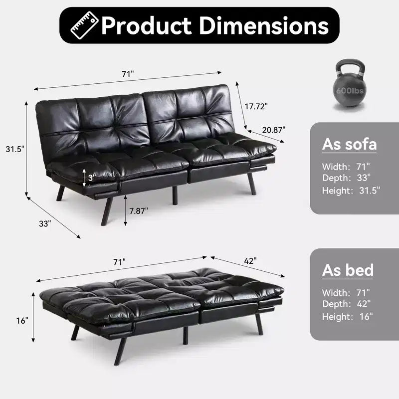Divano letto futon convertibile da 71 pollici, moderno divano futon in lino con cuscino staccabile, schienale e bracciolo regolabili