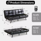 Divano letto futon convertibile da 71 pollici, moderno divano futon in lino con cuscino staccabile, schienale e bracciolo regolabili