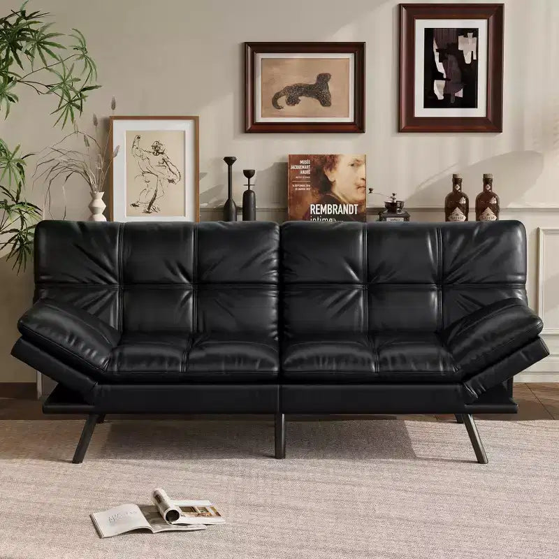 Divano letto futon convertibile da 71 pollici, moderno divano futon in lino con cuscino staccabile, schienale e bracciolo regolabili
