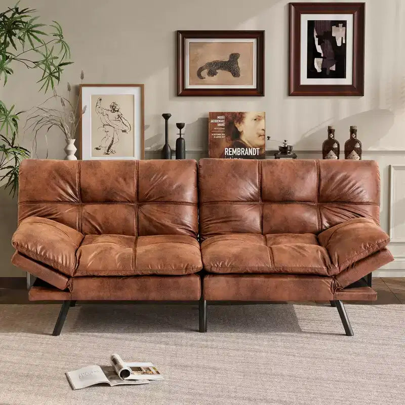 Divano letto futon convertibile da 71 pollici, moderno divano futon in lino con cuscino staccabile, schienale e bracciolo regolabili