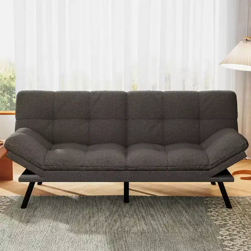 Divano letto futon convertibile da 71 pollici, moderno divano futon in lino con cuscino staccabile, schienale e bracciolo regolabili