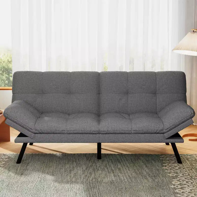 Divano letto futon convertibile da 71 pollici, moderno divano futon in lino con cuscino staccabile, schienale e bracciolo regolabili