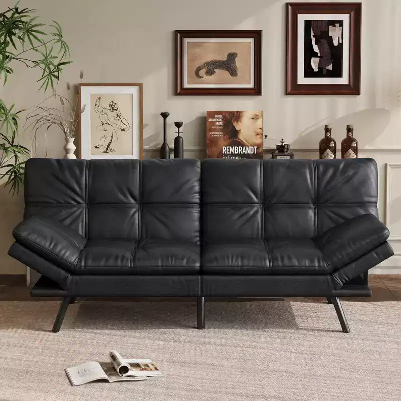 Divano letto futon convertibile da 71 pollici, moderno divano futon in lino con cuscino staccabile, schienale e bracciolo regolabili