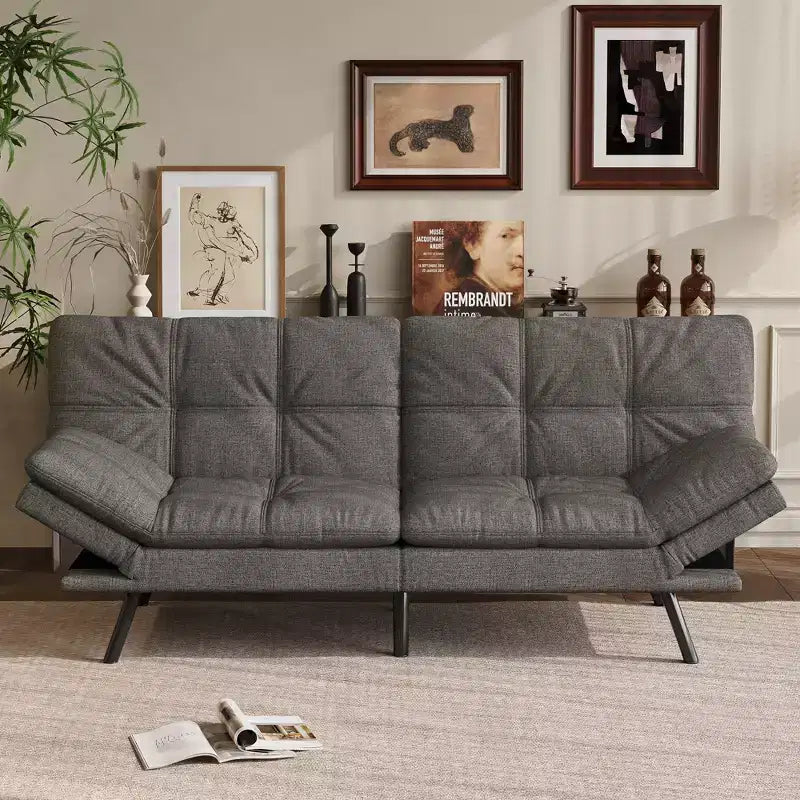 Divano letto futon convertibile da 71 pollici, moderno divano futon in lino con cuscino staccabile, schienale e bracciolo regolabili