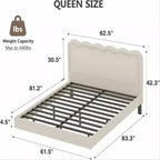 Struttura letto matrimoniale in bouclé con luci LED, struttura letto flottante con testiera ondulata e robusto telaio in metallo, senza rumore?beige