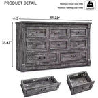 Credenza rustica da 61 pollici con 8 cassetti, in legno, con colonna romana per camera da letto