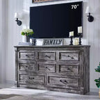 Credenza rustica da 61 pollici con 8 cassetti, in legno, con colonna romana per camera da letto