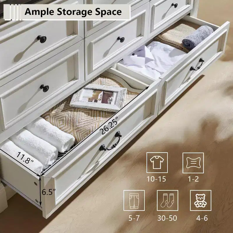 Credenza rustica da 61 pollici con 8 cassetti, in legno, con colonna romana per camera da letto