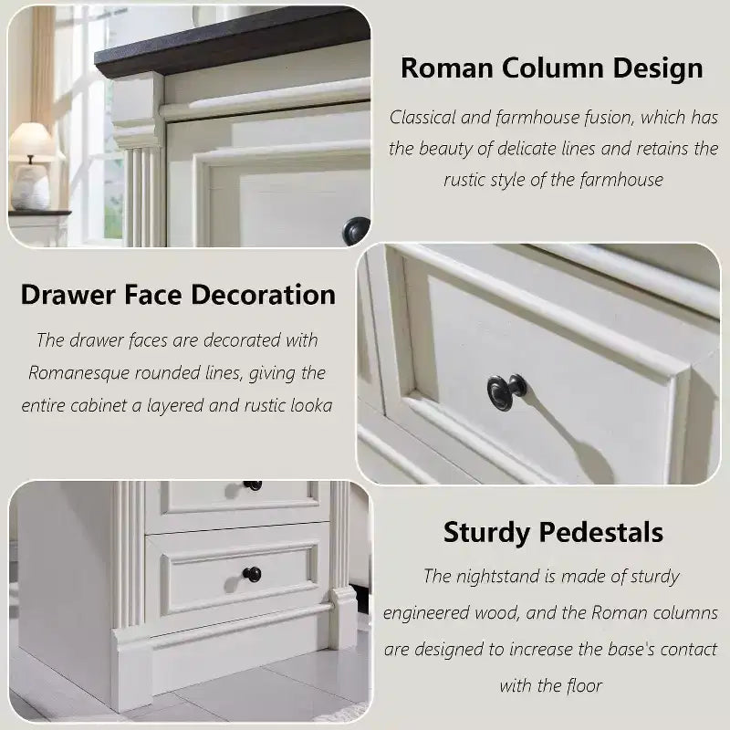 Credenza rustica da 61 pollici con 8 cassetti, in legno, con colonna romana per camera da letto