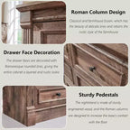 Credenza rustica da 61 pollici con 8 cassetti, in legno, con colonna romana per camera da letto