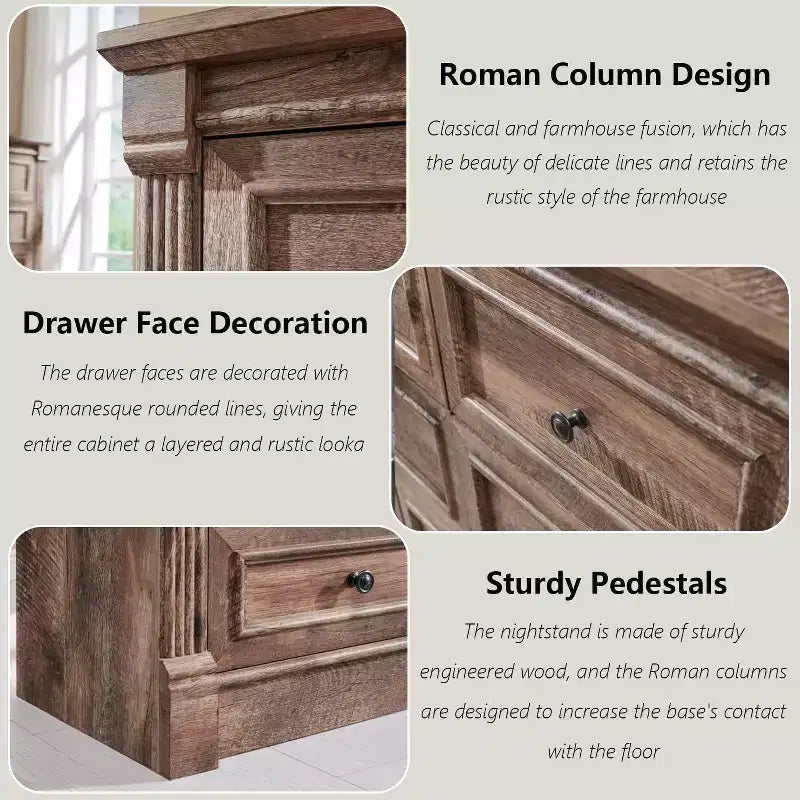 Credenza rustica da 61 pollici con 8 cassetti, in legno, con colonna romana per camera da letto