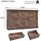 Credenza rustica da 61 pollici con 8 cassetti, in legno, con colonna romana per camera da letto