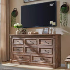 Credenza rustica da 61 pollici con 8 cassetti, in legno, con colonna romana per camera da letto