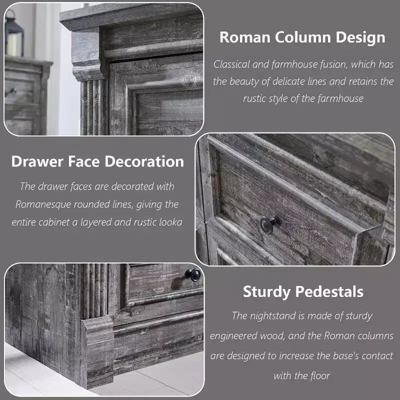 Credenza rustica da 61 pollici con 8 cassetti, in legno, con colonna romana per camera da letto