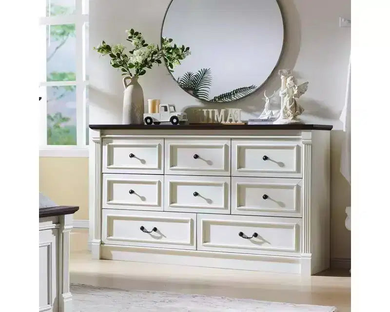 Credenza rustica da 61 pollici con 8 cassetti, in legno, con colonna romana per camera da letto
