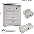 Cassettiera da fattoria 46 con 5 cassetti, armadio rustico in legno con colonna romana per camera da letto