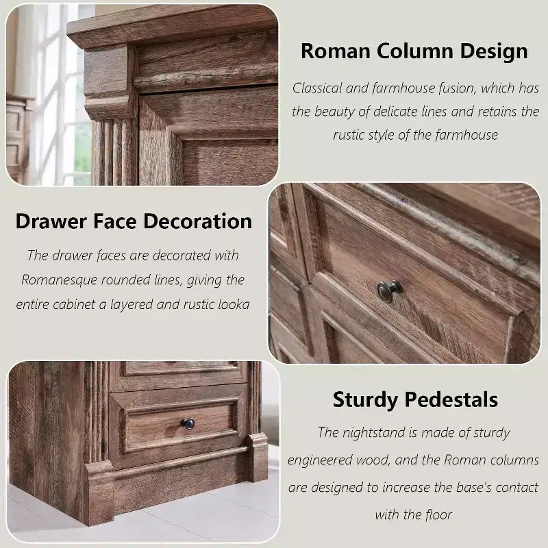 Cassettiera da fattoria 46 con 5 cassetti, armadio rustico in legno con colonna romana per camera da letto