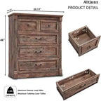 Cassettiera da fattoria 46 con 5 cassetti, armadio rustico in legno con colonna romana per camera da letto