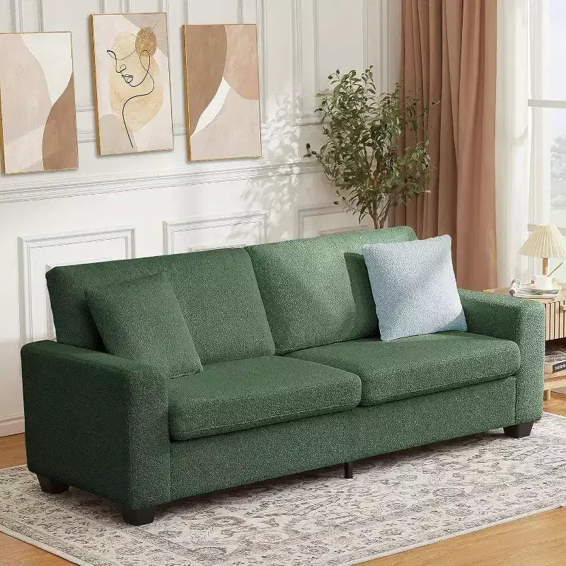 Divano a Sedile, Divano Profondo con Braccioli Larghi, Cuscini Rimovibili e Lavabili, Accogliente Bouclé per Soggiorno, Verde