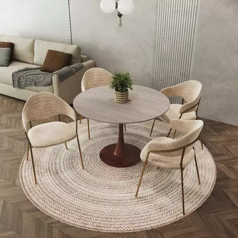 Tavolo da pranzo rotondo Bristol 35 con piano in pietra sinterizzata e base a piedistallo in acciaio noce per cucina e sala da pranzo moderne