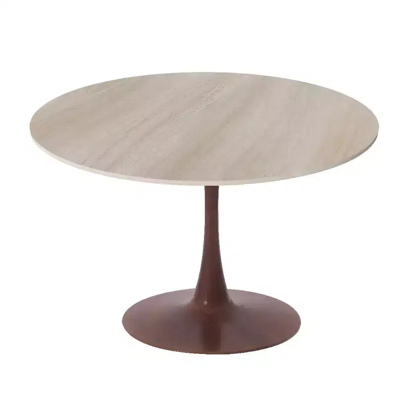 Tavolo da pranzo rotondo Bristol 35 con piano in pietra sinterizzata e base a piedistallo in acciaio noce per cucina e sala da pranzo moderne