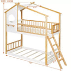 Letto a Castello Doppio con Tetto, Design a Casetta, Scaletta Sicura e Ringhiere - Naturale