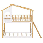 Letto a Castello Doppio con Tetto, Design a Casetta, Scaletta Sicura e Ringhiere - Naturale