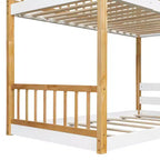Letto a Castello Doppio con Tetto, Design a Casetta, Scaletta Sicura e Ringhiere - Naturale