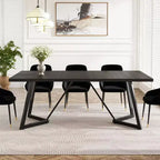 Tavolo da pranzo moderno da 70,96 pollici, piano in MDF effetto legno nero marrone, gambe in ferro metallico