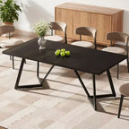 Tavolo da pranzo moderno da 70,96 pollici, piano in MDF effetto legno nero marrone, gambe in ferro metallico