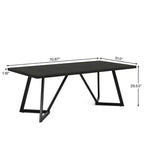 Tavolo da pranzo moderno da 70,96 pollici, piano in MDF effetto legno nero marrone, gambe in ferro metallico