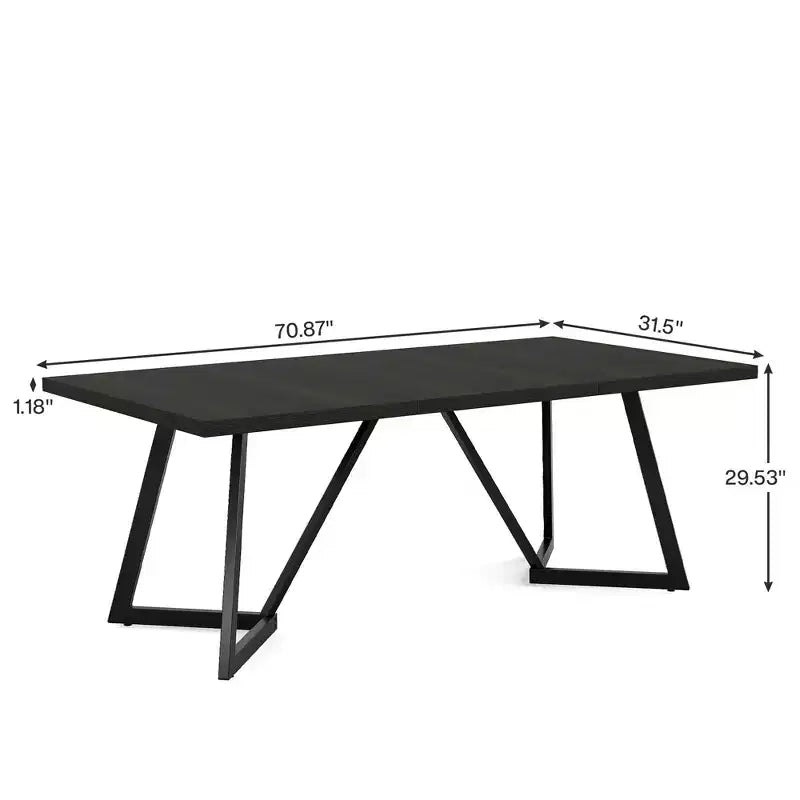 Tavolo da pranzo moderno da 70,96 pollici, piano in MDF effetto legno nero marrone, gambe in ferro metallico